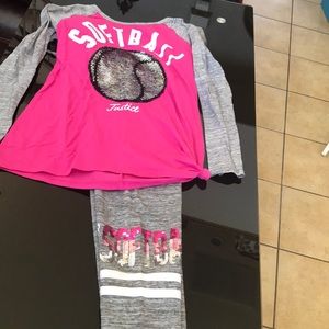 Girls size 12 justice softball sweats and shirt